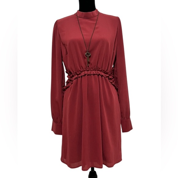 Lulus Autumn Bliss Rusty Rose Long Sleeve Cutout Mini Dress Size L - Picture 13 of 16